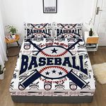 F-CHU Baseball Fitted Sheet Set for Teens and Boys 3D Baseball Pattern Bed Sheet for Kids Baseball Bedding Set 1 Fitted Sheet with 1 Pillowcases (Twin Size)