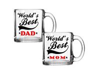 V Kraft "Best MOM DAD Ever Love You MOM DAD Unique Transparent Glass Mug Best Gift Anniversary Gift for mom dad,Father's Mother's Day Special Mug | Pack of 2| Unique and Trendy Stylish Mugs (J)