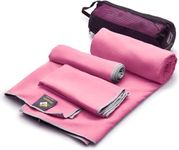 OlimpiaFit Set of 3 Towels Microfiber Towel Perfect Sports & Travel &Beach Towel. Fast Drying - Ultra Compact. Suitable for Camping, Gym, Beach, Swimming, Backpacking. Pink