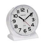 FAMICOZY Silent No Ticking Analog Alarm Clock,Readable for Seniors Vision Impaired,Easy to Set,Gradual Rise Alarm,Snooze,Gentle Wake,Soft backlight,Battery Operarted,White