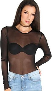 Floerns Women's Long Sleeve Slim Fit See Through Sheer Mesh Top A Black S