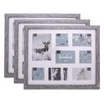 Kenro Box of 3 Harmony Woodland Silver Grey Rustic Wood Effect Collage Photo Frame for 8 Photos - 3x 4x4 Inch / 4x 6x4 Inch / 1x 8x6 Inch/Overall size: 40x50cm - HW4050GY