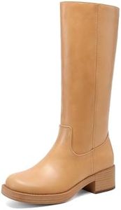 DREAM PAIRS Womens Knee High Boots Square Toe Platform Chunky Block Heel Banana Campus Boots for Women Comfortable Low Heel Side Zipper Womens Riding Tall Boots,Size 11,All Yellow,DWUMKB2539