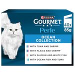 GOURMET Perle Ocean Collection Adult Wet Cat Food Mini Fillets in Gravy Tuna, Shrimp, Plaice, Salmon, White fish, Ocean Fish 40 x 85g Pouches