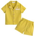 Volunboy Baby Beach Essentials Summer Toddler Cotton Linen Set 6-12 Months Button Down Yellow T-shirt Beach Family Photo Outfits (Yellow, 6-12 Months)