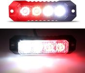 Raryloy LED Emergency Strobe Flashing Grille Strobe Lights for Trucks 4LED Surface Mount Strobe Warning Emergency Flashing Red&White Light For Car Truck Van Off Road Vehicle ATV SUV