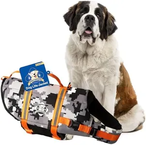Paws Aboard Dog Life Jacket - Keep Your Canine Safe with a Neoprene Life Vest for Swimming and Boating - Available in Different Sizes, Color and Design to Choose - Grey Camo/Orange, X-Large