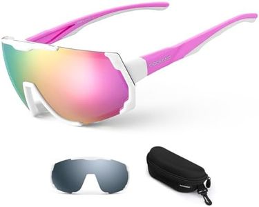 Odoland Cycling Sunglasses with Replaceable Magnetic Lenses for Men Women - Lightweight Polarized UV400 Sport Sunglasses for Driving Cycling Motorcycle and Outdoor Sport Pink