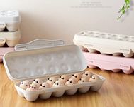 HomeCloud Plastic Egg Tray Holder/Container/Storage Organizer With Lid For Refrigerator (12_Beige)