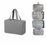 Travel Bag Toiletry Bag with Hanging Hook, Waterproof Portable Foldable Travel Wash Bag with 4 Compartments, Shaving Bag for Bathroom Shower, Gray