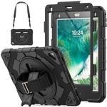 HXCASEAC Case for iPad 2018/2017 [9.7 inch], Fits iPad 6th/5th Generation/Air 2/ Pro 9.7, with 360 Rotating Hand Strap/Screen Protector/Shoulder Strap, Shockproof Cover for iPad 9.7 inch, Black