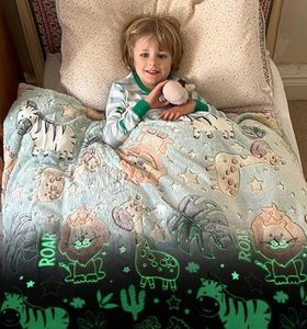 Kids Glow in The Dark Blanket - Kids Fleece Blankets for Girls & Boys - Soft Plush Kids Throw Blanket 50"x60" - Animal Safari