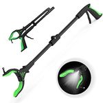 Kekoy Extendable Grabber Reacher Tool with Headlight, 32 inch Foldable Lawn Trash Picker Upper Grabber, 90° Rotating Anti-Slip Jaw, Heavy-Duty Stick, Portable Claw Grabber for Elderly(Green)