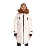 Alpine North Women’s Vegan Down Drawstring Winter Parka - Water Repellent, Windproof, Insulated Jacket with Faux Fur Hood (Medium, Cream)