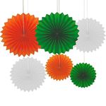 Party Propz Cricket Decoration Items - 6pcs Tricolour Paper Fan/Cricket Theme Decoration Items/Cricket Decoration Items For Room/Cricket Wall Décor