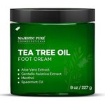 MAJESTIC PURE Tea Tree Oil Foot Cream for Men & Women | Aloe Vera Extract, Spearmint Oil, Menthol - For Dry Skin | support moisturized and soft skin | 8 Oz