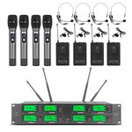 Frequency A Wireless Microphone System 8 Channel Microphone UHF 4 Handheld Mic 4 Headset 4 Lavalier Bodypack 4 Lapel Mic Pro Audio Karaoke System Church Speaking Conference Wedding Party