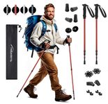 Trekrite Telescopic Walking Poles Set, Collapsible Hiking Poles, 3-Section Anti Shock Trekking Sticks for Men & Women - Adjustable Hiking Sticks with Accessories from a UK Based Company - Red