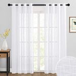 RYB HOME White Curtains Sheer - Linen Textured Wave Semi Sheer Farmhouse Window Curtain Set for Bedroom Living Room Office Diffuse Sunlight Furniture Protect, 52 x 90 inches, 1 Pair