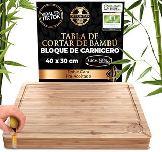 Deer & Oak Tabla de Cortar de Bambú Extra Grande 40x30x4 cm – Tabla de Madera Resistente para Carne y Cocina, Bloque de Carnicero Extra Grueso y Duradero