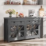 DWVO 55'' Large Buffet Cabinet with Storage, Farmhouse Storage Cabinet with 4 Mesh Decorated Doors, Sideboard with Adjustable Shelf, Coffee Bar Cabinet for Kitchen, Living Room, Dark Grey