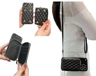 PAYERU iPhone 13 Adjustable Lanyard Zipper Wallet Atteched with Mobile Bace Cover Crossbody Purse Case for Full Body Protection Wallet Case Cover Women&Girl. Black