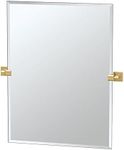 Gatco 4069S Elevate Frameless Rectangle Mirror, 31.50" H, Brushed Brass | Wall Mounted Pivoting (Tilting) Beveled 31.50" H Bathrom Vanity Mirror with Brushed Brass Brackets