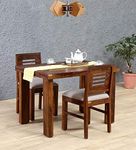 MoonWooden Solid Sheesham Wood Dining Table 2 Seater with 2 Chairs Including Cushions | Dining Room Furniture | Brown Finish