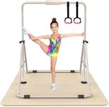 Tepemccu Expandable Gymnastics Bars, Adjustable Height Gymnastic Horizontal Bars, Children Folding Training Bar for Kids (Beige with mat)