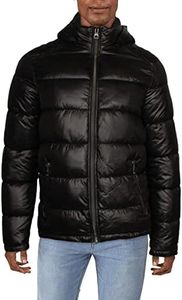 GUESS Men's Mid-weight Puffer Jacket With Removable Hood Down Alternative Coat, Black, Medium US