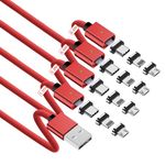 Magnetic Charging Cable 4-Pack [3.3/3.3/6.6/6.6ft], 3 in 1 Magnetic Phone Charger Cable, 480Mbps Data Transfer, Nylon Braided USB A to Type C Charger Cable for Lightning/USB-C/Micro-USB Device- Red