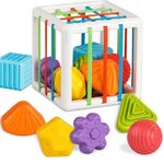 CountryLink Montessori Activity Cube for 1 Year Old | Shape Sorter Toy with 6 Multi-Sensory Shapes | Developmental Learning Toys for Baby Boys & Girls | First Birthday Gift (Small Activity Cube)