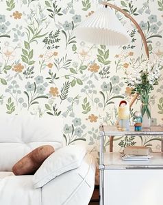 MelunMer Floral Wallpaper Peel and Stick Wallpaper Boho Contact Paper for Drawers Cabinets Self Adhesive Removable Wallpaper for Bedroom Bathroom Wallpaper Waterproof Botanical Green17.3 x78.7