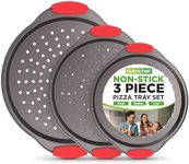 NutriChef 3-Piece Pizza Tray Set with Silicone Handles -