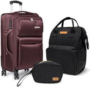 JELLYSTARS Updated 20 inch Carry on Spinner Luggage with Wheels Boarding Softside Travel Suit Case Soft Suitcases with Buit-In TSA Lock(Coffee)