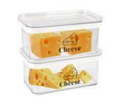 Gzsekken 2 Pack Cheese Container for Fridge,Airtight Cheese Storage Box with Lid Cream Chunks Cheese Holder Clear Cheese Dish Bacon Cheese Saver BPA-Free Plastic Fridge Containers