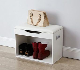 DormCo Yak About It Compact Boot Rack Bench with Top Cushion - White