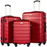 COOLIFE Suitcase Trolley Carry On Hand Cabin Luggage Hard Shell Travel Bag Lightweight with TSA Lock and Durable 4 Spinner Wheels (Spinel red, 3 Pcs Set)