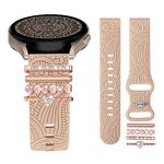 TOYOUTHS Compatible with Samsung Galaxy Watch 7/FE/6/5/4/Active 2 40mm 44mm Band with Charms 20mm Boho Engraved Silicone Strap for Galaxy Watch 6 Classic/Watch 5 Pro/Watch 4 Classic, Nude Brown+Heart