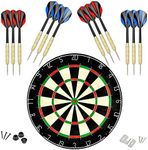 LinkVisions Dartboard with Staple-Free Bullseye, 18g Steel Tip Darts Set,12 Steel Tip Darts 18g, Dartboard Mounting Kits Included