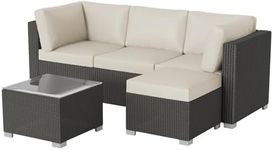 GarveeTech Outdoor Patio Furniture Set, PE Rattan Wicker, Outdoor Furniture, Sturdy Construction, 5 Piece Sectional Sofa with Cushions, for Balcony, Garden, and Poolside, Beige