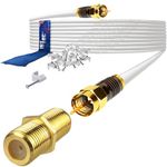 1STec 10m Gold Plated Premium Virgin Media Extension Cable with Webro Cable included Clips + Female Joining Coupler for V6 TIVO Set Top Box or VIVID Fibre Super Hub Broadband Modems (10 Metre, White)