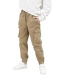HIBETY Boy's Cotton Cargo Pants, UPF 50+ Sun Protection Hiking Pants, Breathable Jogger Pants for Kids Khaki-XL