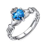 ChicSilver 925 Sterling Silver Irish Claddagh Heart Promise Ring for Her Women, Simulated Blue Topaz December Birthstone Celtic Knot Ring Wedding Band