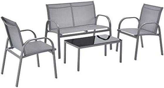 [en.casa] Set de Muebles de Jardín 4-Piezas Conjunto de Muebles de Exterior Terraza Patio Set de 2 Sillas Banco Mesa de Centro Gris Claro y Tablero de Mesa Negro