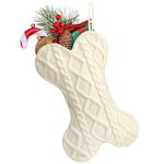 Hommtina Dog Christmas Stocking, Bone Shape Christmas Stocking for Dogs, Xmas Fireplace Hanging Stockings for Pets, Knit Dog Stockings Christmas Decorations(Bone, Classic White)