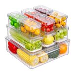 Pure Future 10 Pack Fridge Organizers and Storage, Stackable Bins with Lid, BPA-Free Fruit Containers for Fridge, Clear Produce Saver, Kitchen&Pantry Organizer for Food, Vegetables&Fruit, Snacks, Eggs