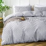 Sophia & William Boho Duvet Cover Set, 3 Pieces Tufted Comforter Set for All Season, Textured Duvet Cover and 2 Pcs Pillowcases, Gray, Queen Size