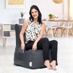 Amazon Brand - Solimo Premium Faux Leather Bean Bag Chair Filled with Beans | Capacity: Upto 6 Ft 3 in Height, 120 KG Weight | Grey