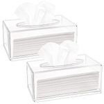 Yopay 2 Pack Clear Tissue Dispenser Box, Facial Acrylic Tissue Box Cover Holder, Napkin Organizer for Bathroom, Kitchen and Office Room, Rectangle, 8.7 x 4.7 x 3.9 Inch